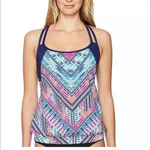 JAG Chevron-Print Cross-Back Tankini Top